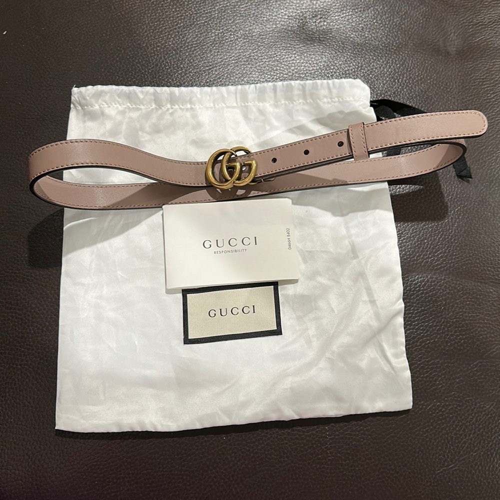 GUCCI THIN BELT WITH DOUBLE G BUCKLE DUSTY PINK 75
